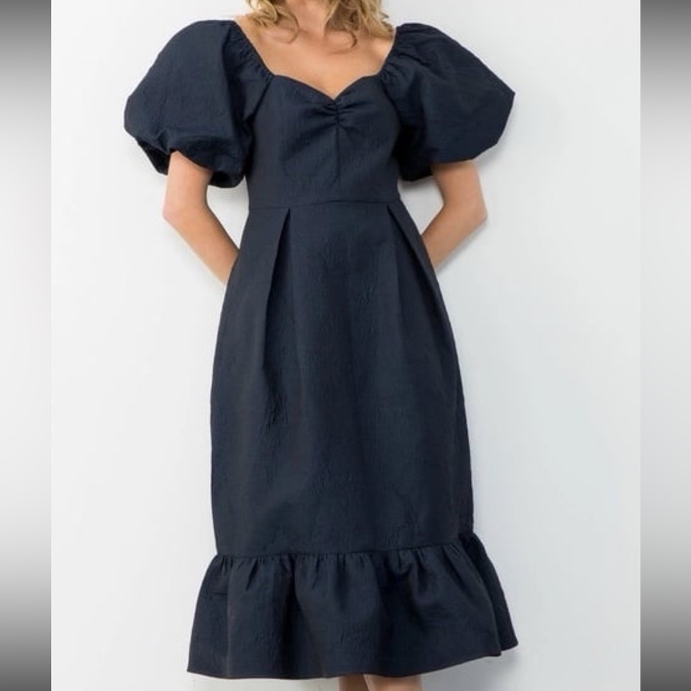 NWT THML Navy Puff Sleeve Midi Dress